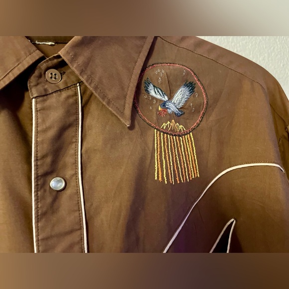Vintage 70s Western Shirt Eagle,Buffalo Snap Down Long Sleeve M - Picture 7 of 9